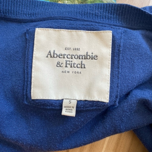 Abercrombie & Fitch Women Sweater Small Blue Cardigan Logo Pockets Qtr Sleeve - Picture 5 of 5